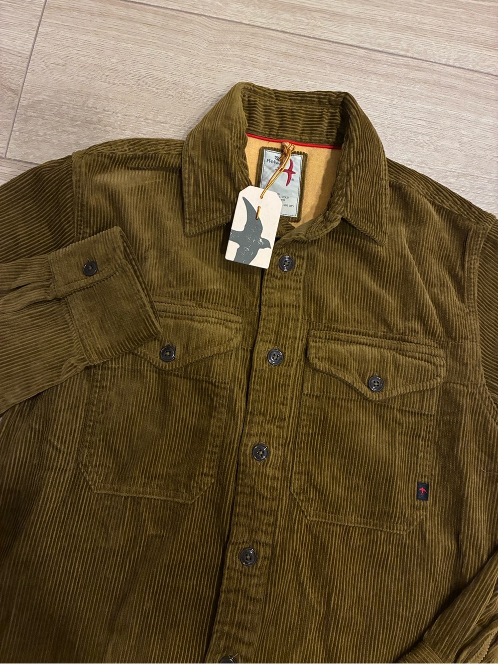 NWT Relwen Men’s Cord Workshirt Honey Button Down Corduroy Size S